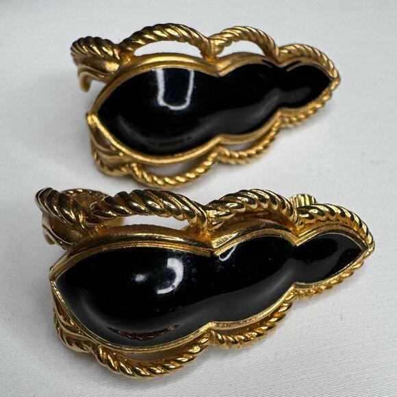 Black and Gold Baroque Clip On Dangles - Picture 2 of 5